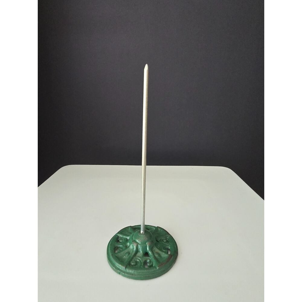 Antique Green Cast Iron Metal Receipt Spike Bill Hotel Spindle Paper Ornate
